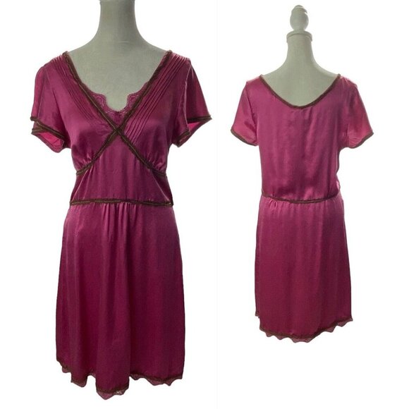 WET SEAL Women Dress Size Jr 11 Pink Y2K Silk Lightweight Short Sleeve V Neck - Picture 1 of 12